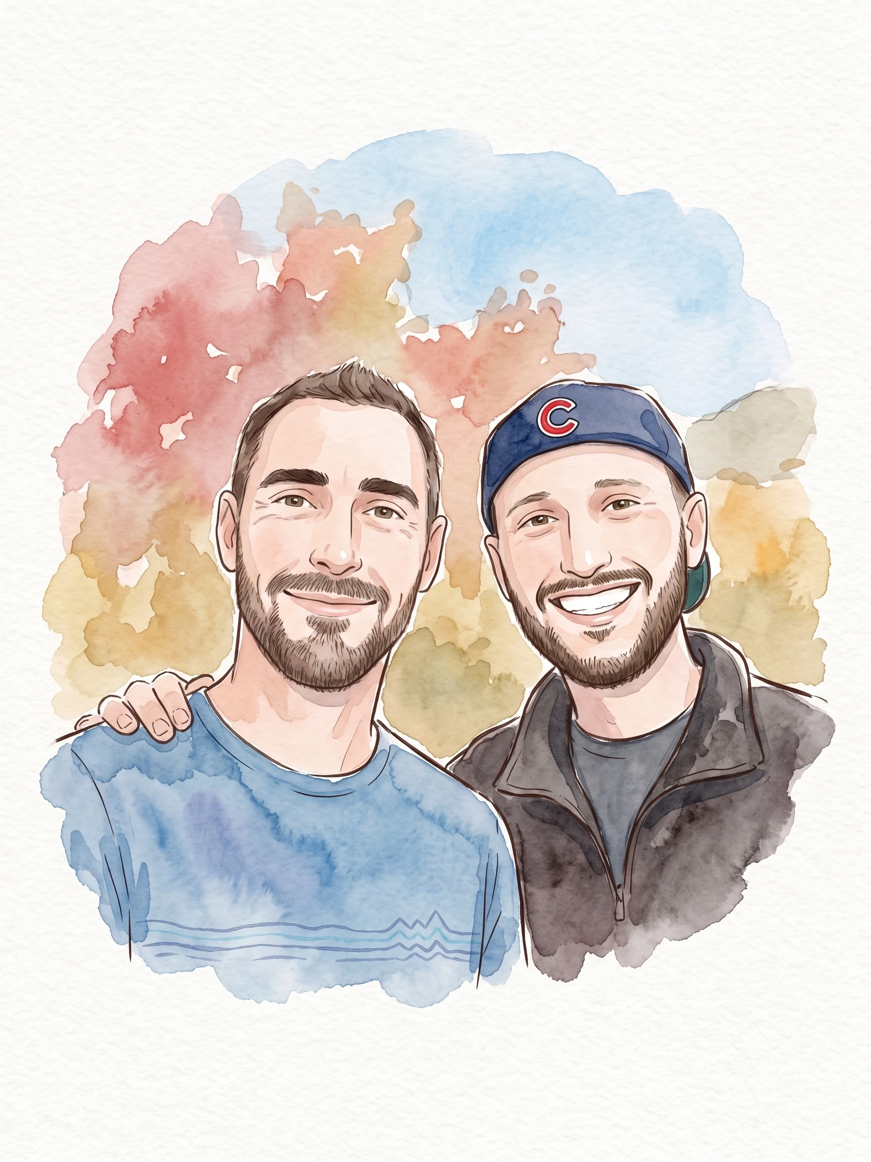 Watercolor of Joe and Blaine together in Colorado.