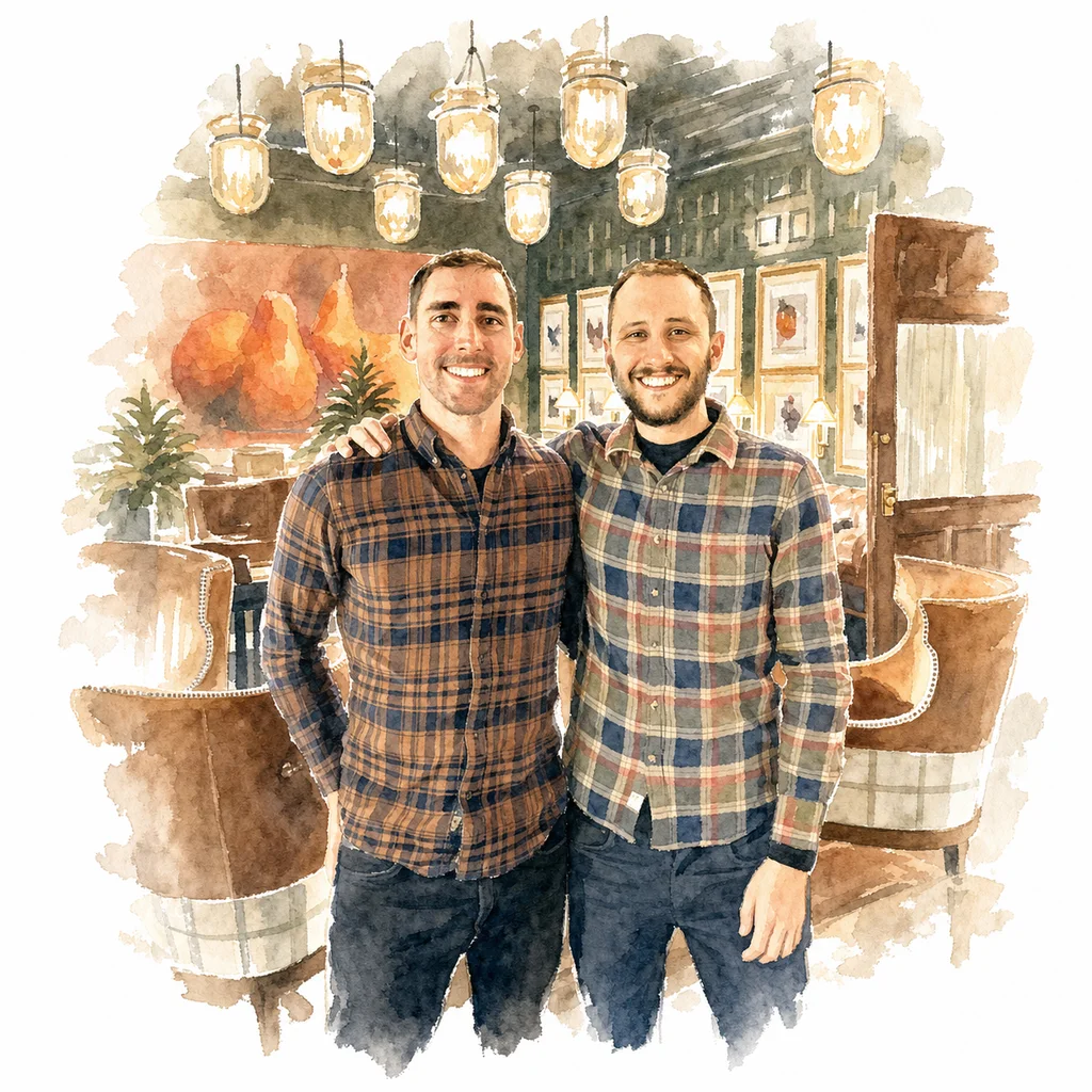 Watercolor portrait of Joe and Blaine together, memory 40.