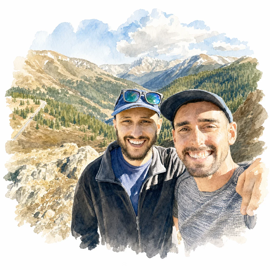 Watercolor portrait of Joe and Blaine together, memory 41.