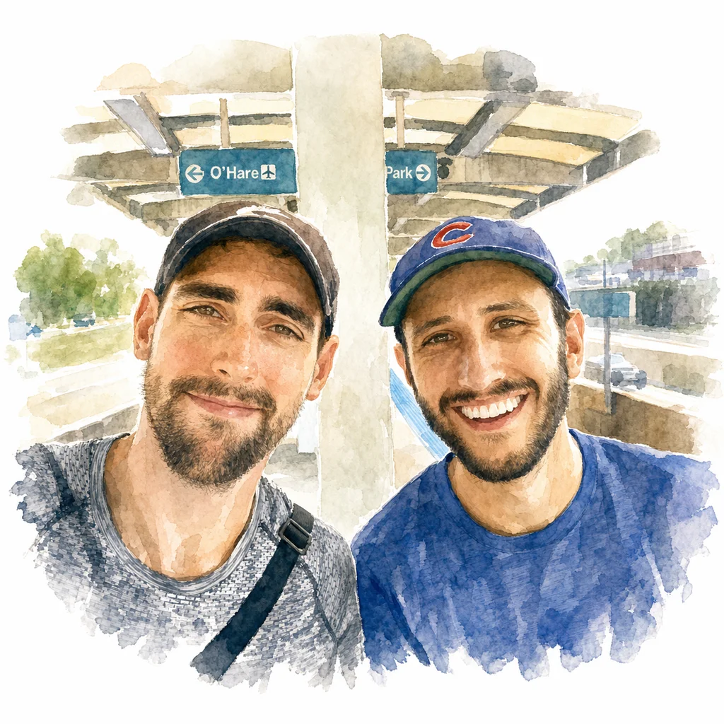 Watercolor portrait of Joe and Blaine together, memory 49.
