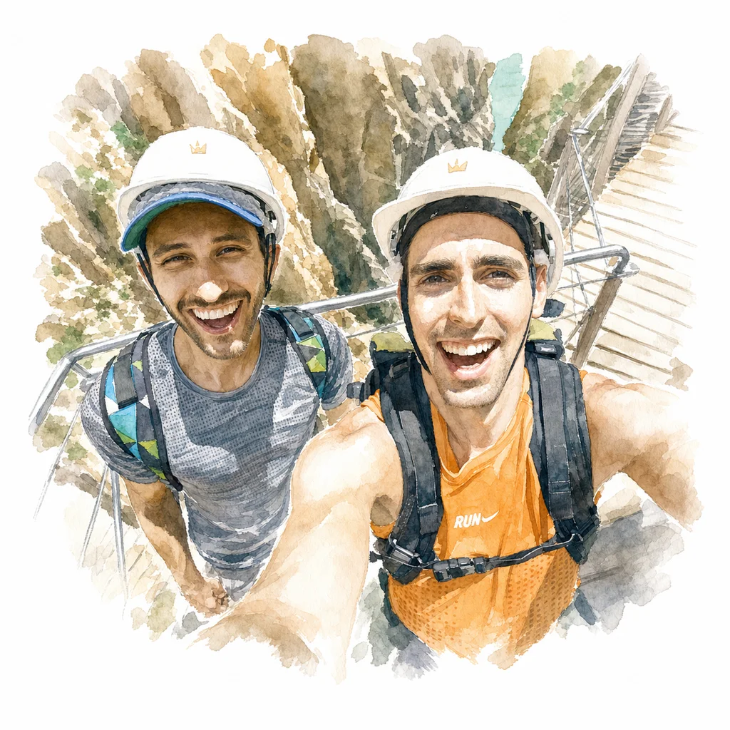 Watercolor portrait of Joe and Blaine together, memory 55.