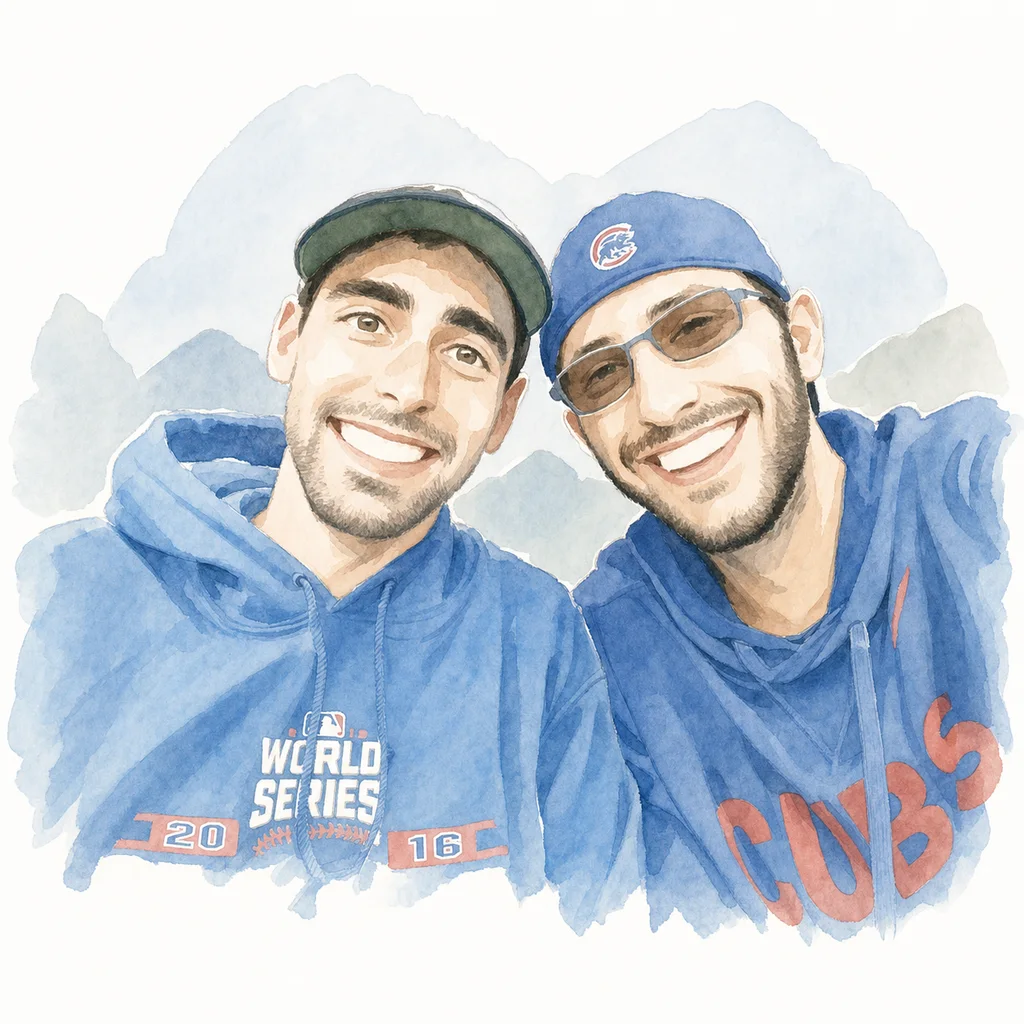 Watercolor portrait of Joe and Blaine together, memory 2.