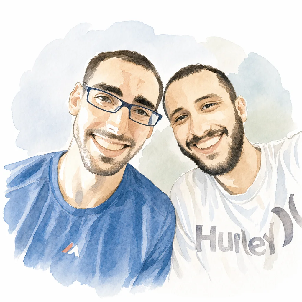 Watercolor portrait of Joe and Blaine together, memory 3.