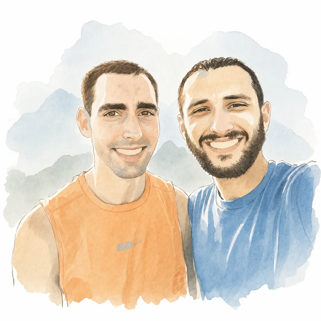 Watercolor portrait of Joe and Blaine together, memory 4.