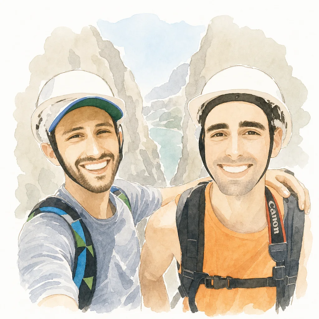 Watercolor portrait of Joe and Blaine together, memory 7.
