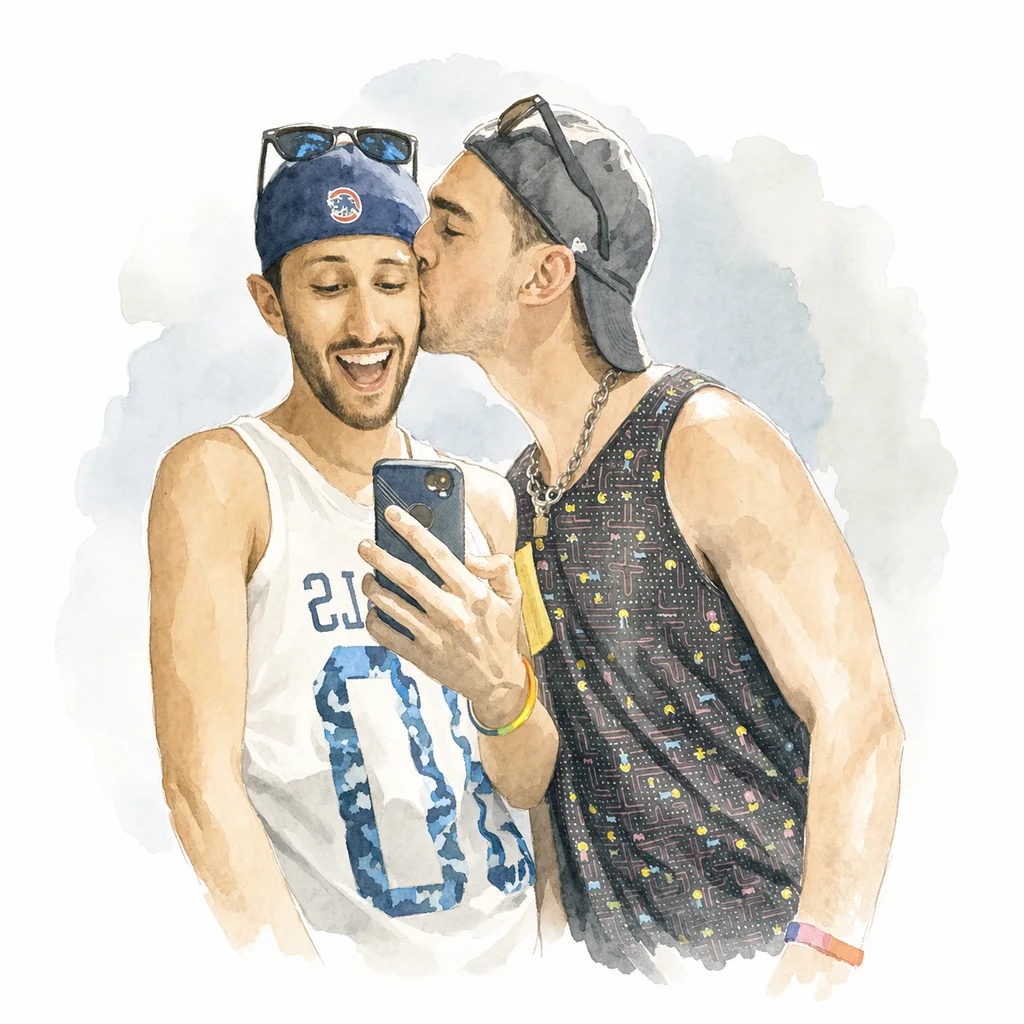Watercolor portrait of Joe and Blaine together, memory 8.