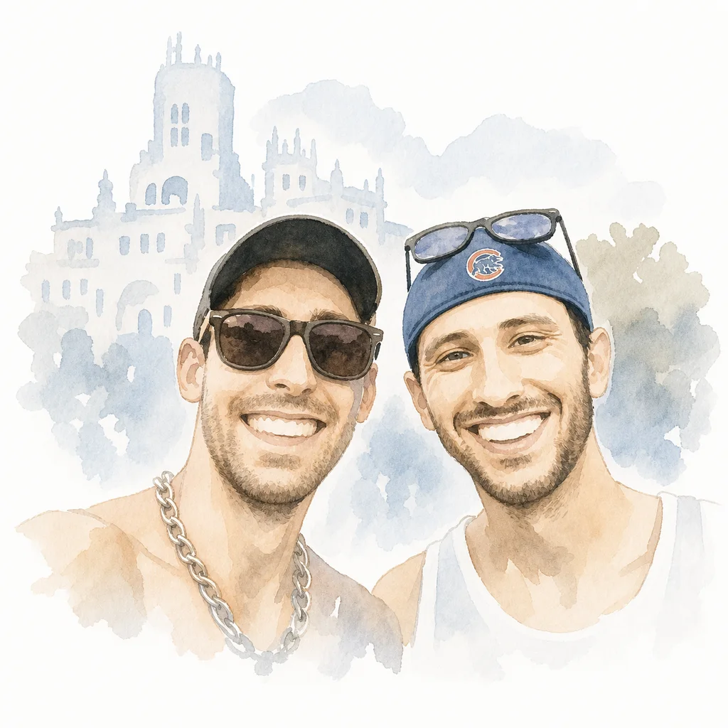 Watercolor portrait of Joe and Blaine together, memory 9.