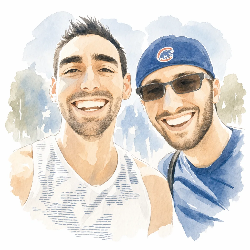 Watercolor portrait of Joe and Blaine together, memory 11.