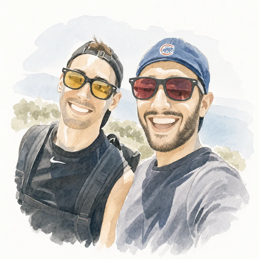 Watercolor portrait of Joe and Blaine together, memory 12.