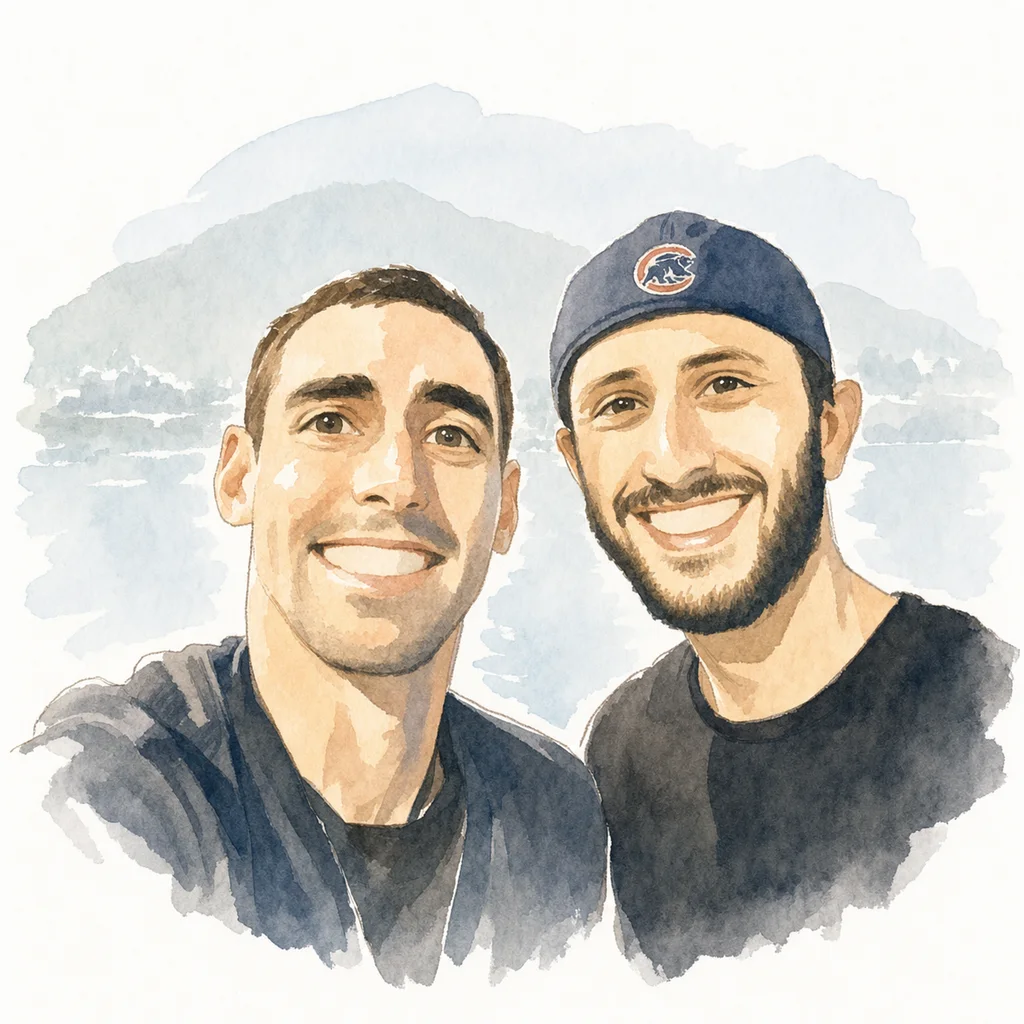 Watercolor portrait of Joe and Blaine together, memory 15.