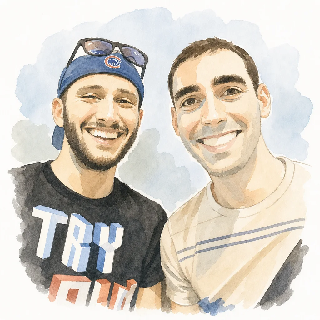 Watercolor portrait of Joe and Blaine together, memory 16.
