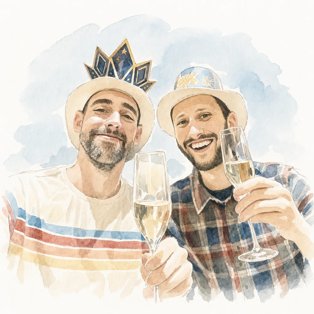 Watercolor portrait of Joe and Blaine together, memory 18.