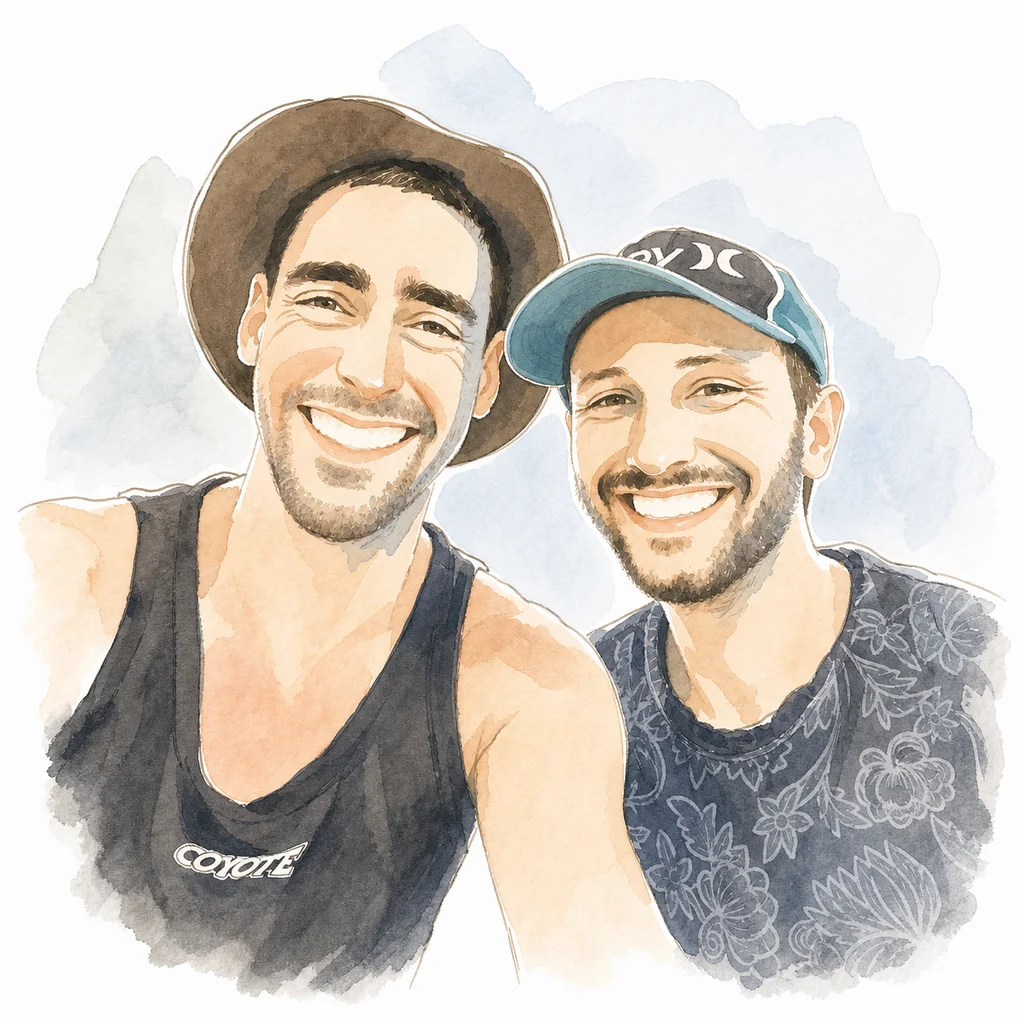 Watercolor portrait of Joe and Blaine together, memory 19.