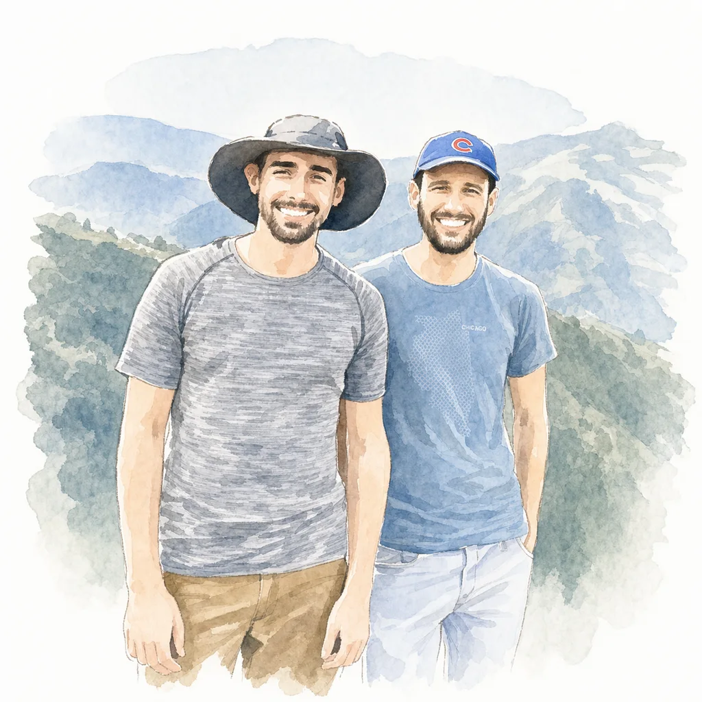 Watercolor portrait of Joe and Blaine together, memory 20.
