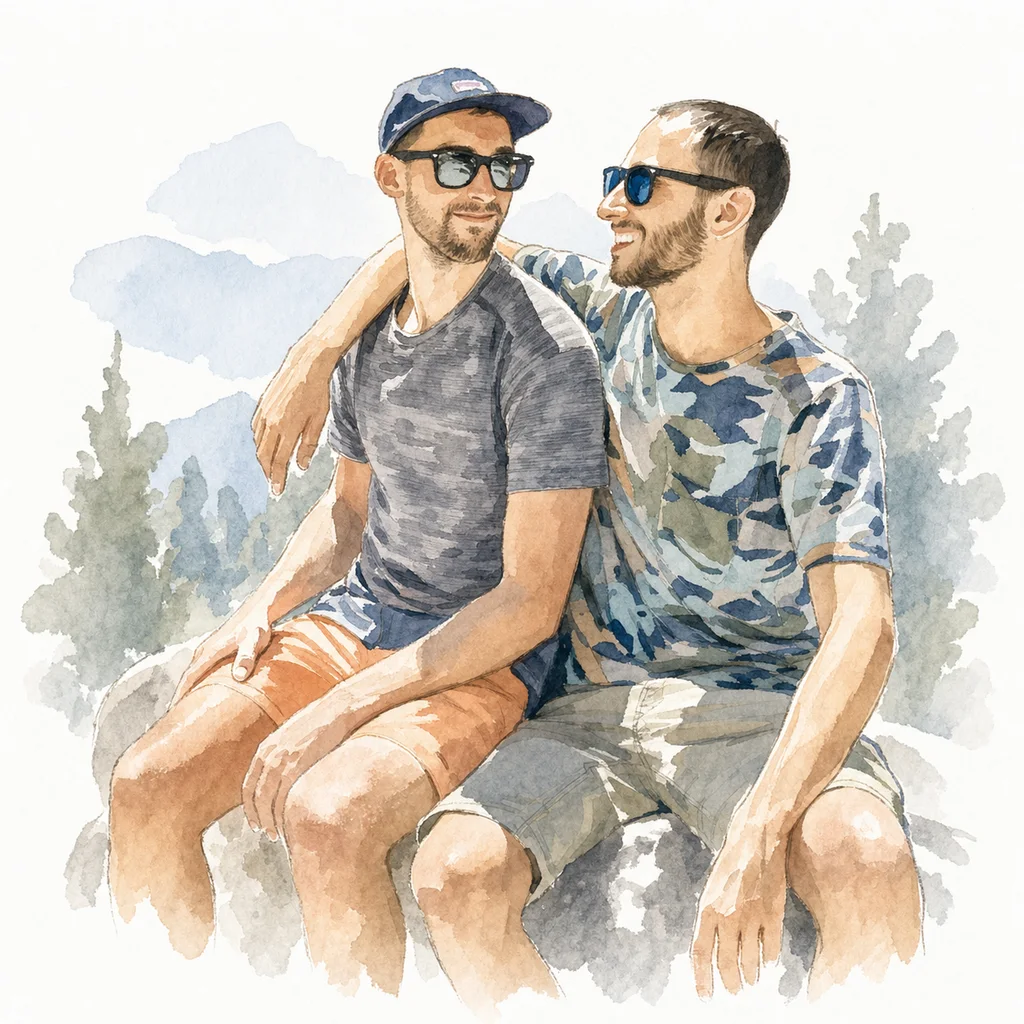Watercolor portrait of Joe and Blaine together, memory 21.