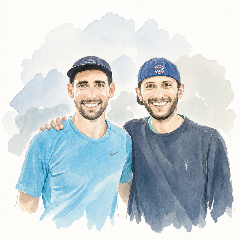 Watercolor portrait of Joe and Blaine together, memory 22.