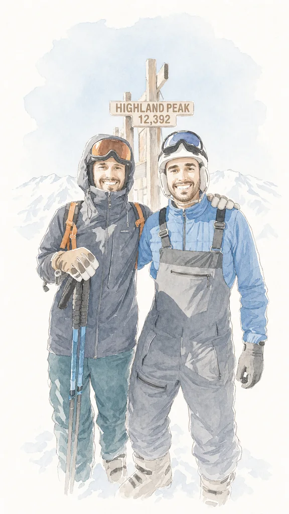 Simplified watercolor portrait of Joe and Blaine together, memory 35.